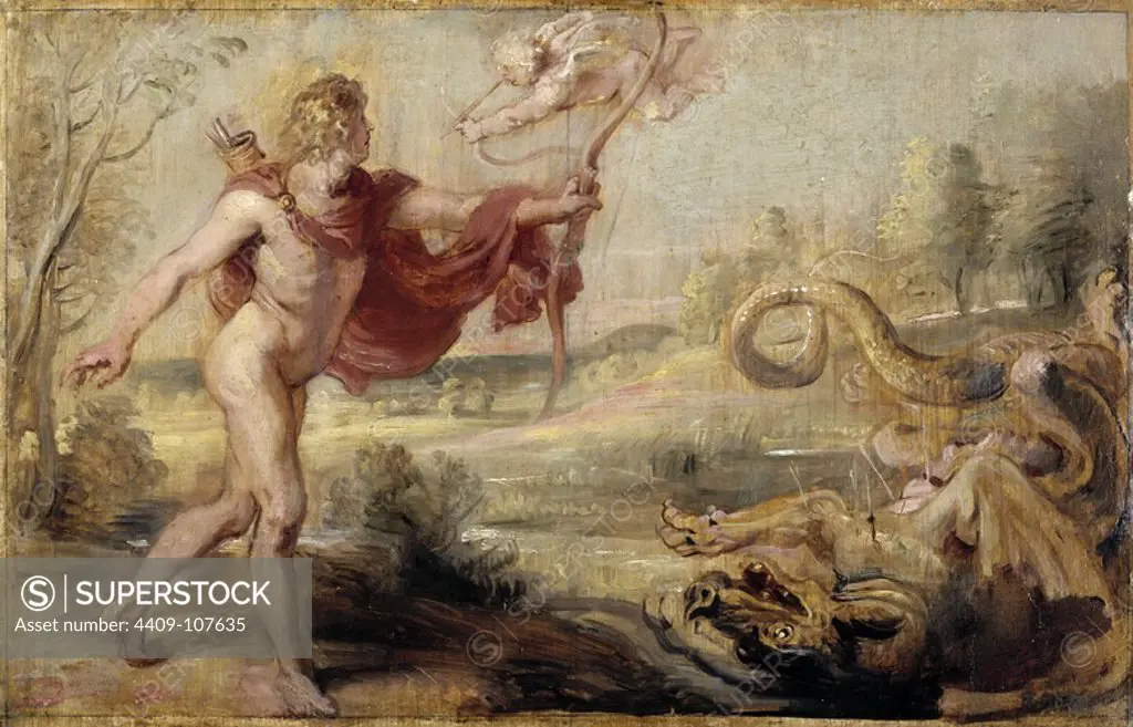 Pedro Pablo Rubens / 'Apollo and the Python', 1636-1637, Flemish School, Oil on panel, 26,8 cm x 42,2 cm, P02040. Museum: MUSEO DEL PRADO, MADRID, SPAIN.