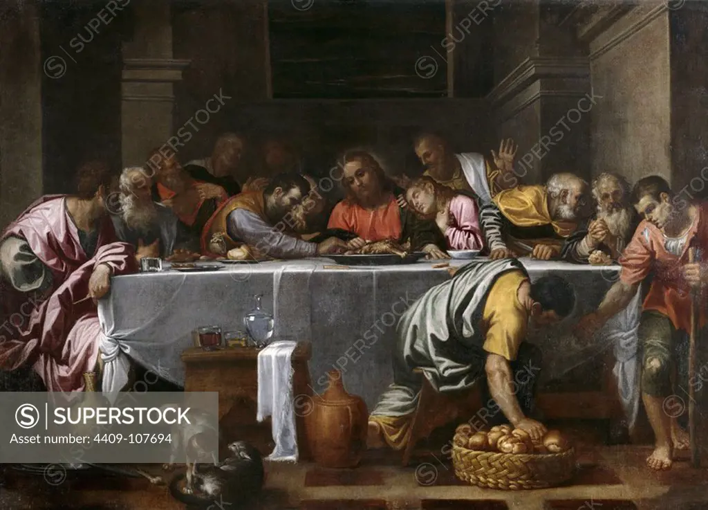 Agostino Carracci / 'The Last Supper', 1593-1594, Italian School, Oil on canvas, 172 cm x 237 cm, P00404. Museum: MUSEO DEL PRADO, MADRID, SPAIN. JESUS.