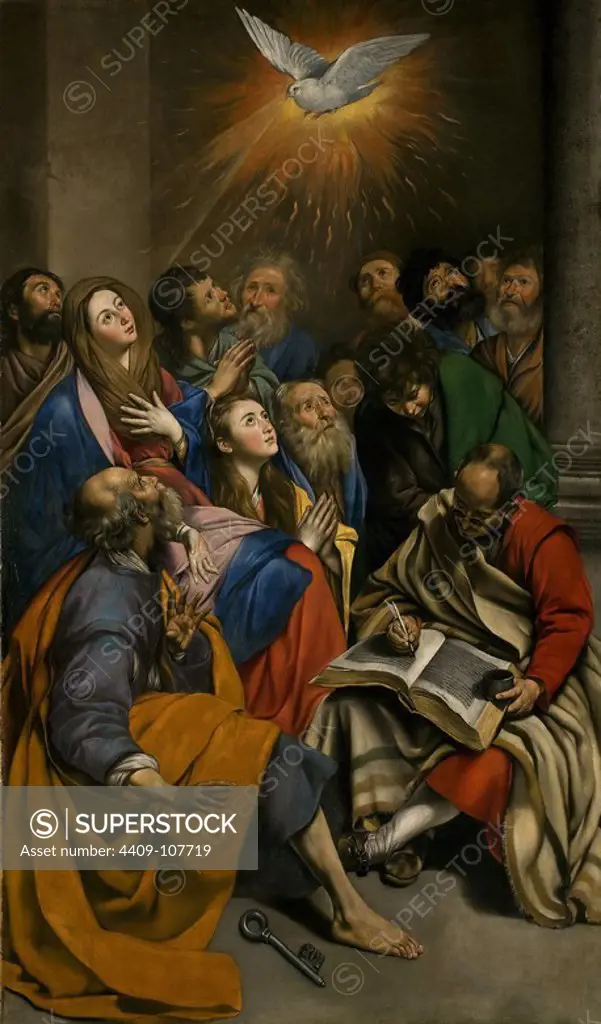 Fray Juan Bautista Maíno / 'Pentecost', 1612-1614, Spanish School, Oil on canvas, 285 cm x 163 cm, P03018. Museum: MUSEO DEL PRADO, MADRID, SPAIN.