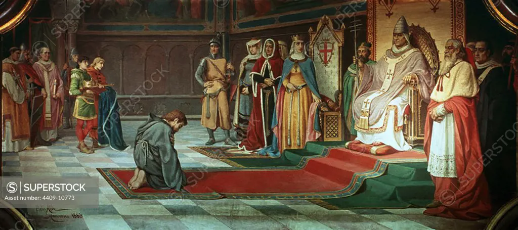 Henri IV (1050-1106) empereur germanique devant le pape Grégoire VII (pape de 1073 à 1085) à Canossa (Italie) en 1077. Pitigliano (Italie), Cathédrale. Author: Pietro Aldi. Location: CATEDRAL. PITIGLIANO. ITALIA. GREGORY VII POPE. ENRIQUE IV DEL SACRO IMPERIO ROMANO. ENRIQUE IV DE ALEMANIA.