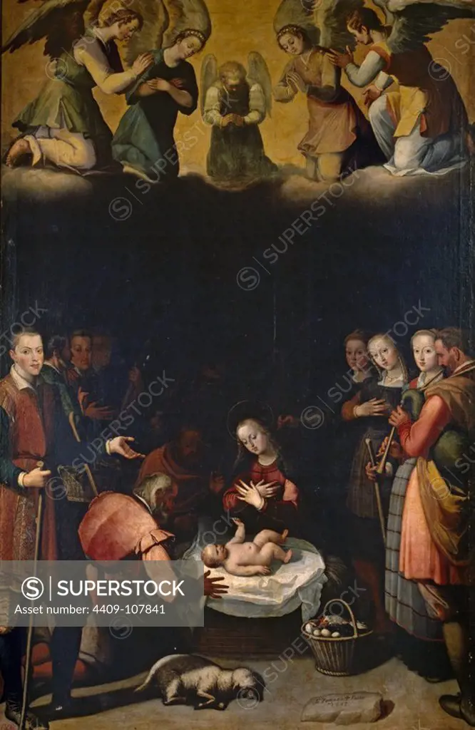 Juan Pantoja de la Cruz / 'The Birth of Christ', 1603, Spanish School, Oil on canvas, 260 cm x 172 cm, P01039. Museum: MUSEO DEL PRADO, MADRID, SPAIN.