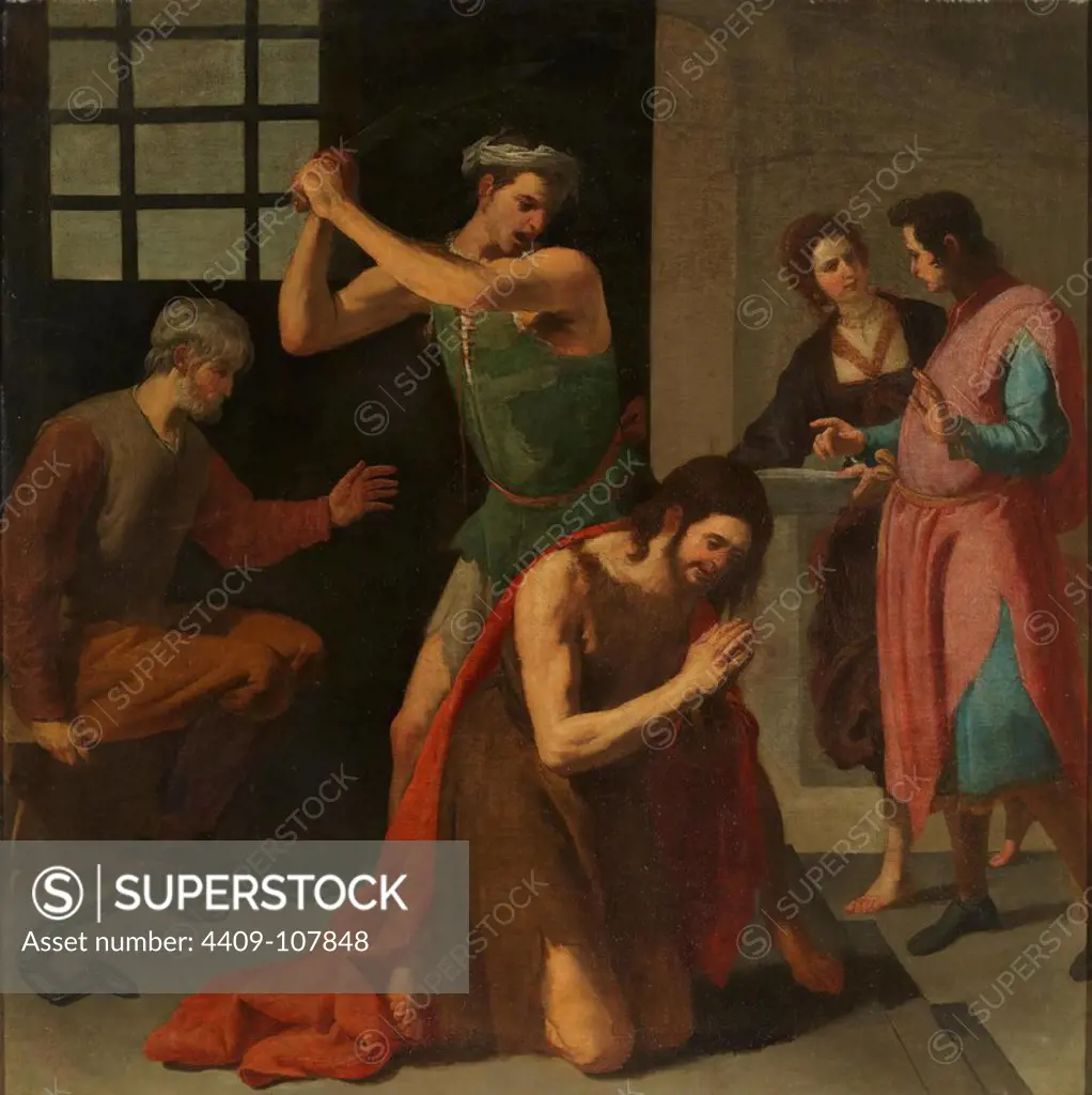 Jusepe Leonardo / 'The Beheading of Saint John the Baptist', ca. 1637, Spanish School, Oil on canvas, 110,5 cm x 100,5 cm, P02229. Museum: MUSEO DEL PRADO, MADRID, SPAIN.