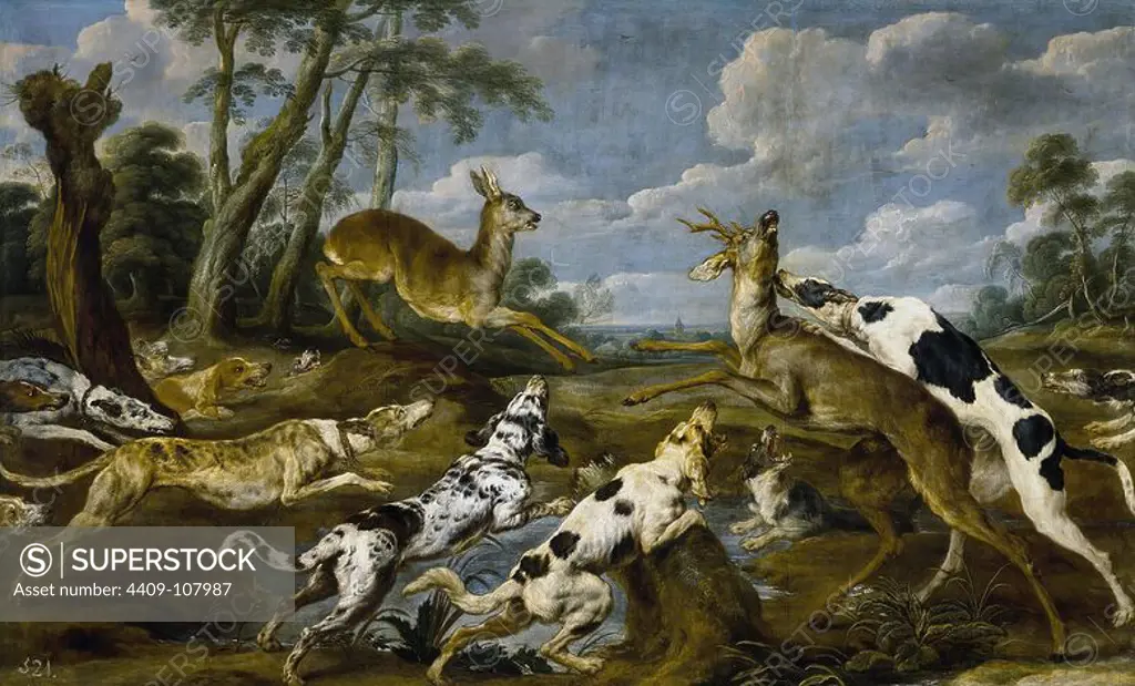 Paul de Vos / 'Deer Hunting', 1637-1640, Flemish School, Oil on canvas, 212 cm x 347 cm, P01869. Museum: MUSEO DEL PRADO, MADRID, SPAIN.