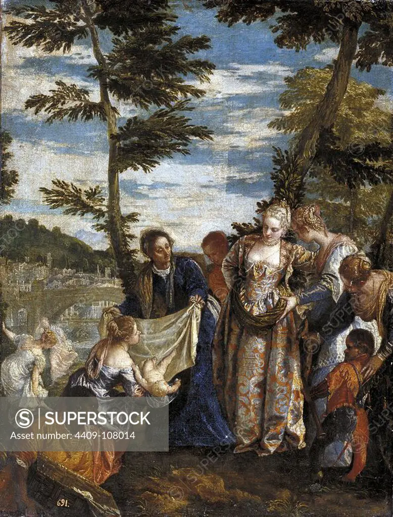 Paolo Veronese / 'Moses saved from the waters', ca. 1580, Italian School, Oil on canvas, 57 cm x 43 cm, P00502. Museum: MUSEO DEL PRADO, MADRID, SPAIN.