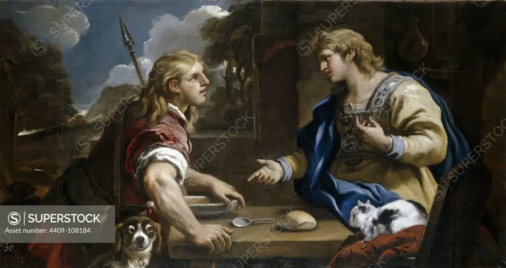 Luca Giordano / Esau and Jacob (The change of the birthright), 1695-1696, Italian School, Oil on canvas, 99 cm x 180 cm, P05442. Museum: MUSEO DEL PRADO, MADRID, SPAIN.