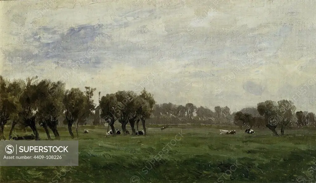 Carlos de Haes / 'Pradera holandesa', 1877-1884, Spanish School, Canvas, 24,3 cm x 41,5 cm, P04363. Museum: MUSEO DEL PRADO, MADRID, SPAIN.