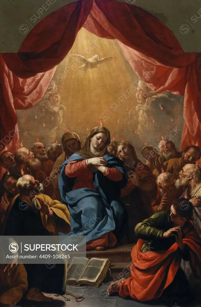 Acisclo Antonio Palomino y Velasco / 'Pentecost', 1696-1705, Spanish School, Oil on canvas, 164 cm x 108 cm, P02964. Museum: MUSEO DEL PRADO, MADRID, SPAIN.