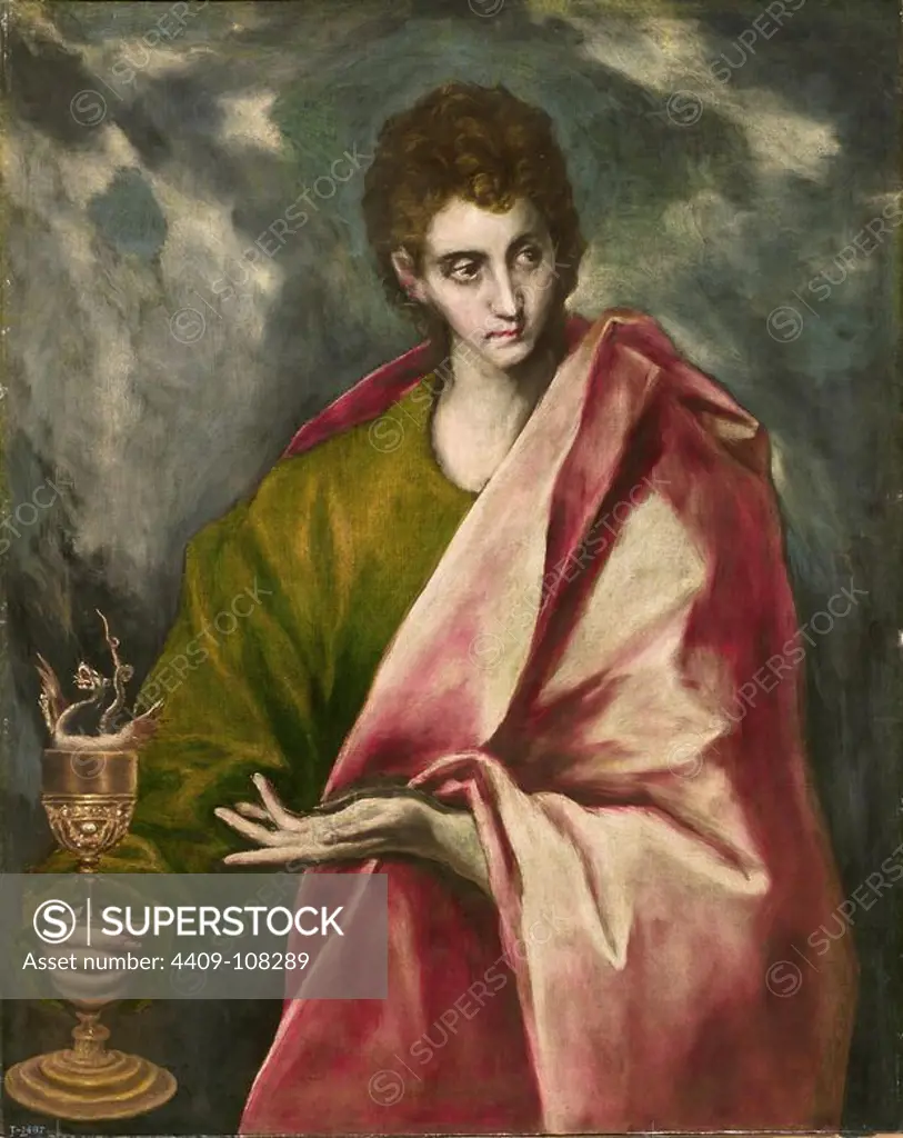 El Greco (and workshop) / 'Saint John the Evangelist', ca. 1605, Spanish School, Oil on canvas, 99 cm x 77 cm, P02444. Museum: MUSEO DEL PRADO, MADRID, SPAIN.