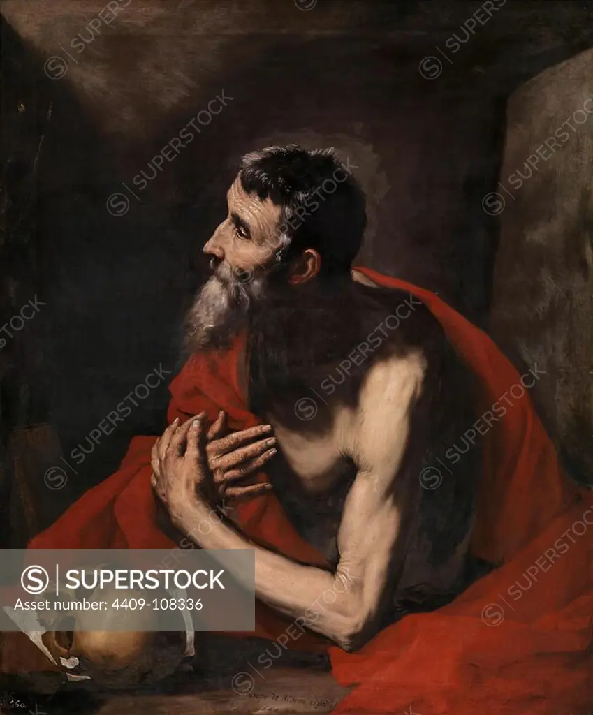 José de Ribera / 'Saint Jerome', 1644, Spanish School, Oil on canvas, 109 cm x 90 cm, P01096. Museum: MUSEO DEL PRADO, MADRID, SPAIN.