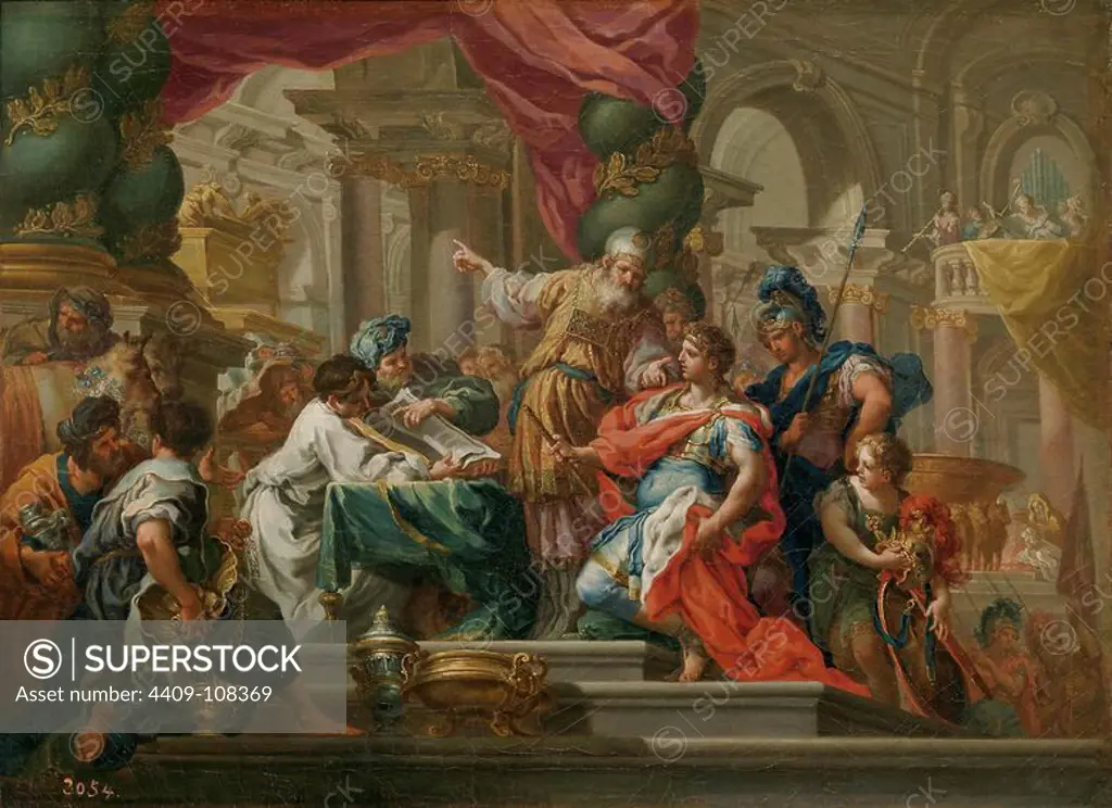 Sebastiano Conca / 'Alexander the Great in the Temple of Jerusalem', 1736, Italian School, Oil on canvas, 52 cm x 70 cm, P00101. Museum: MUSEO DEL PRADO, MADRID, SPAIN. ALEJANDRO MAGNO (ALEJANDRO III).