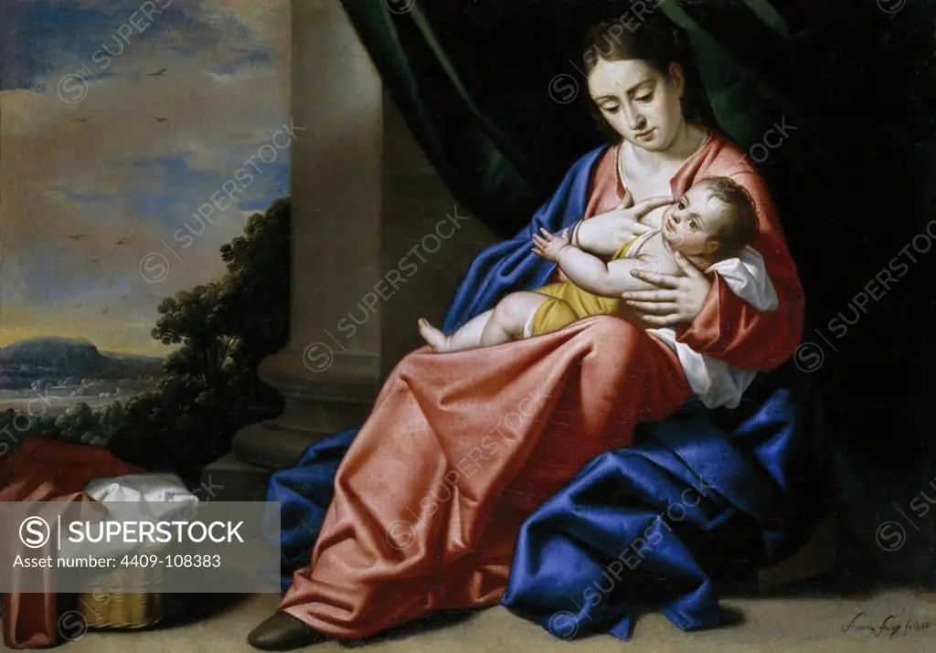 Antonio Arias Fernández / 'The Virgin and Child', Middle 17th century, Spanish School, Oil on canvas, 91 cm x 129 cm, P00599. Museum: MUSEO DEL PRADO, MADRID, SPAIN.