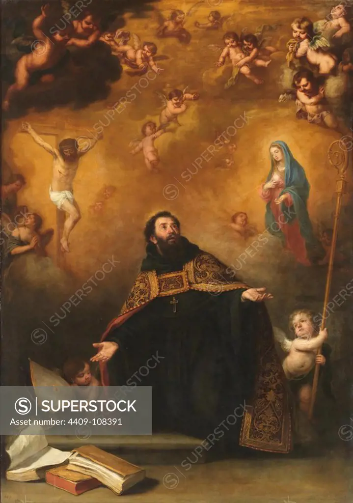 Bartolomé Esteban Murillo / 'San Agustín entre Cristo y la Virgen', 1663-1664, Spanish School, Oil on canvas, 274 cm x 195 cm, P00980. Museum: MUSEO DEL PRADO, MADRID, SPAIN.