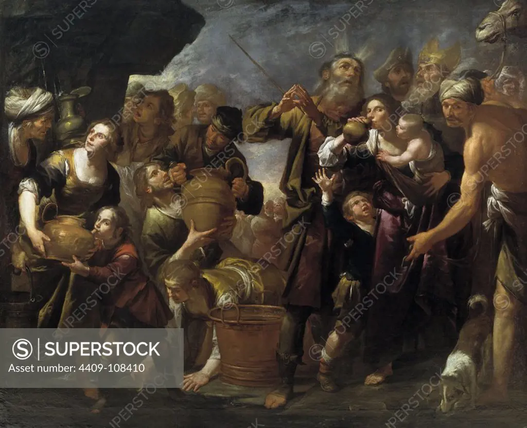 Gioacchino Assereto / 'Moses Drawing Water from the Rock', ca. 1640, Italian School, Oil on canvas, 245 cm x 300 cm, P01134. Museum: MUSEO DEL PRADO, MADRID, SPAIN.