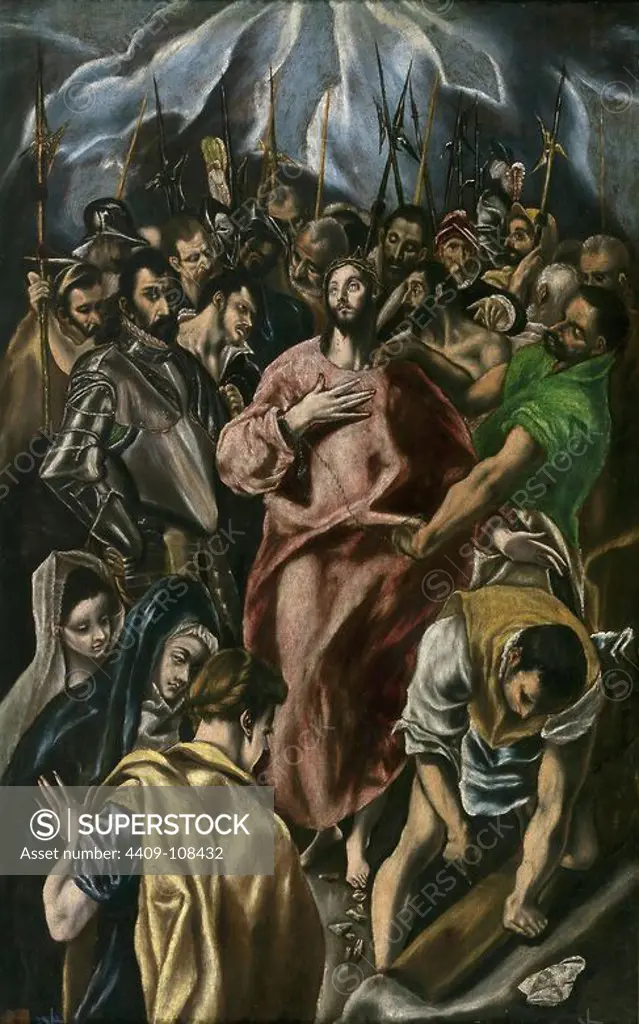 Jorge Manuel Theotocopuli (Copy de El Greco) / 'The Disrobing of Christ', ca. 1606, Spanish School, Oil on canvas, 106,8 cm x 69 cm, P00832. Museum: MUSEO DEL PRADO, MADRID, SPAIN.