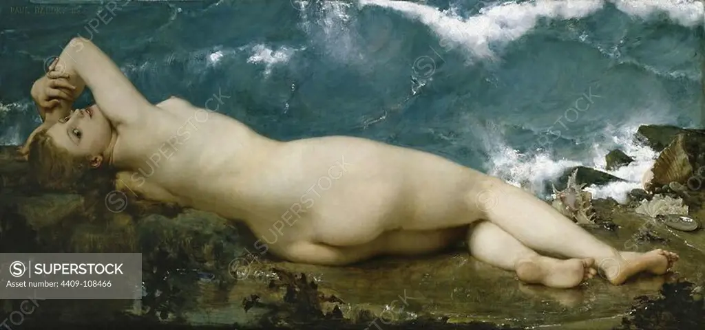 Paul Baudry / 'The Pearl and the Wave', 1862, French School, Oil on canvas, 83,5 cm x 178 cm, P02604. Museum: MUSEO DEL PRADO, MADRID, SPAIN.