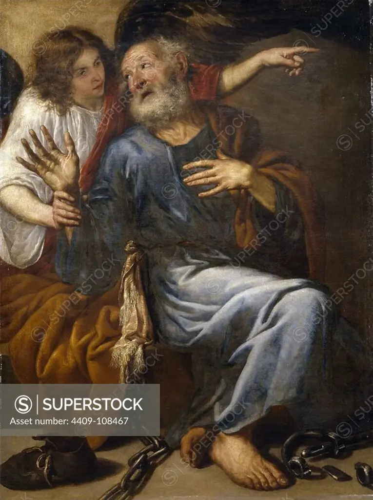Antonio de Pereda y Salgado / 'Saint Peter Freed by an Angel', 1643, Spanish School, Oil on canvas, 145 cm x 110 cm, P01340. Museum: MUSEO DEL PRADO, MADRID, SPAIN.