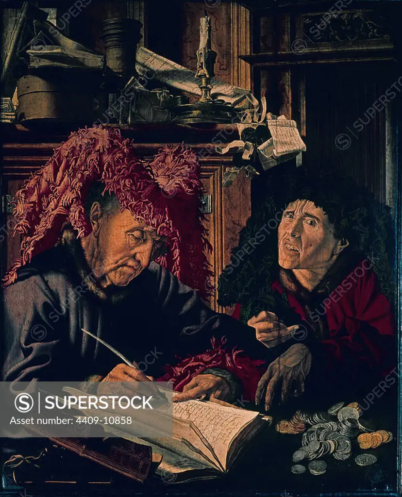 Two Tax Gatherers - 1540 - 92,1x74,3 cm - oil on panel - Italian Renaissance. Author: MARIANUS VAN REYMERSWAELE. Location: NATIONAL GALLERY. LONDON. ENGLAND.