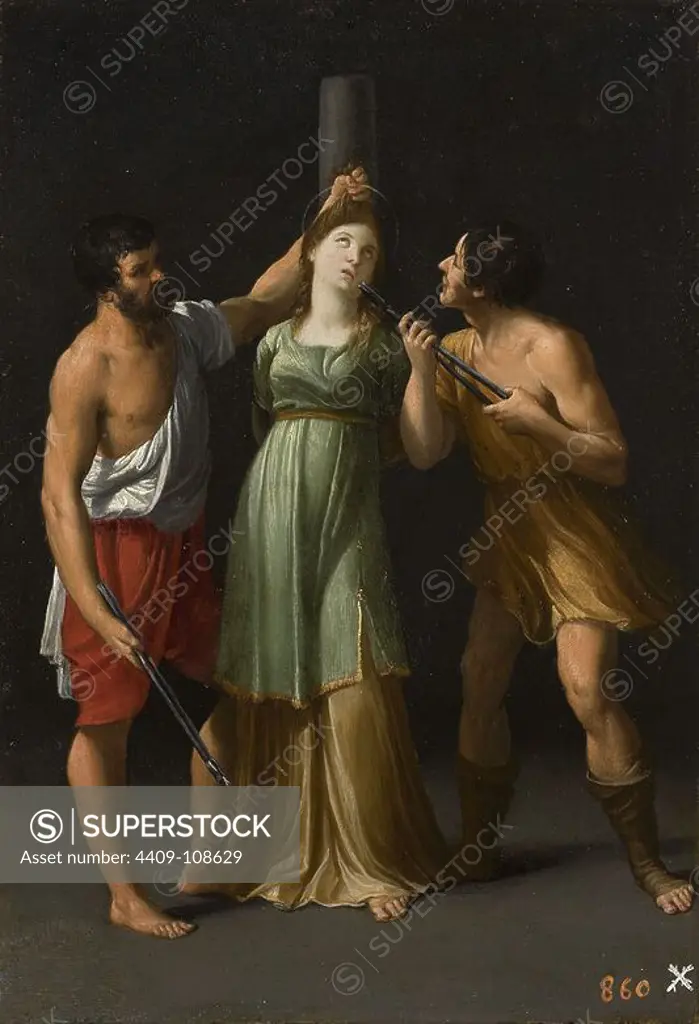 Guido Reni / 'The Martyrdom of Saint Apollonia', 1600-1603, Italian School, Copper, 28 cm x 20 cm, P00214. Museum: MUSEO DEL PRADO, MADRID, SPAIN. SANTA APOLONIA.