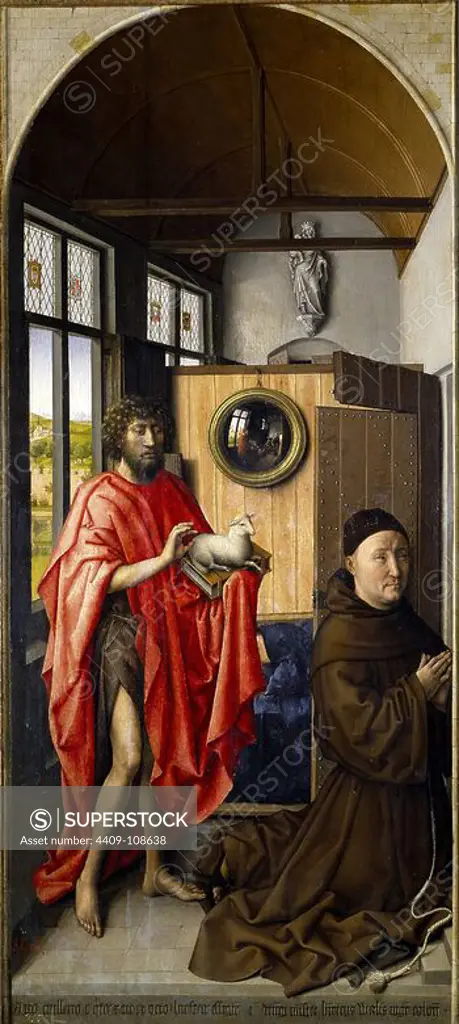 Robert Campin / 'Saint John the Baptist and the Franciscan Heinrich von Werl', 1438, Flemish School, Oil on panel, 101 cm x 47 cm, P01513. Museum: MUSEO DEL PRADO, MADRID, SPAIN.