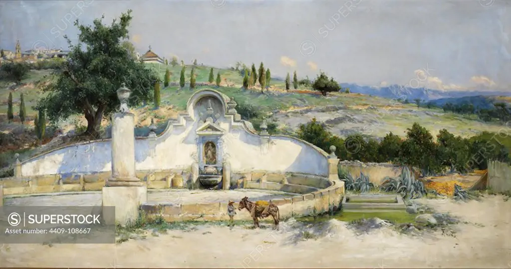 Antonio Gomar y Gomar / 'La Fuente de San Pascual', 19th century, Spanish School, Canvas, 96 cm x 180 cm, P04193. Museum: MUSEO DEL PRADO, MADRID, SPAIN.