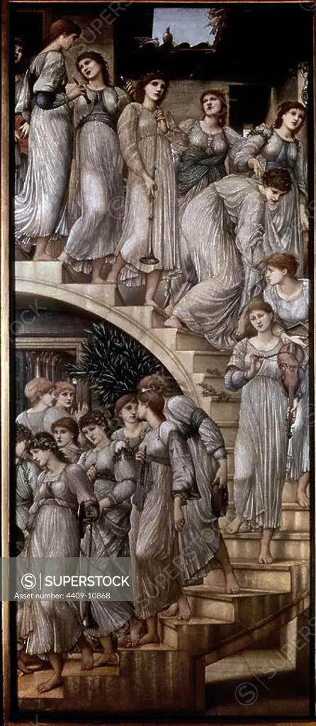 English school. The Golden Stairs. Oil on canvas (269 x 117 cm). London, Tate Gallery. Author: EDWARD BURNE-JONES. Location: TATE GALLERY. LONDON. ENGLAND.