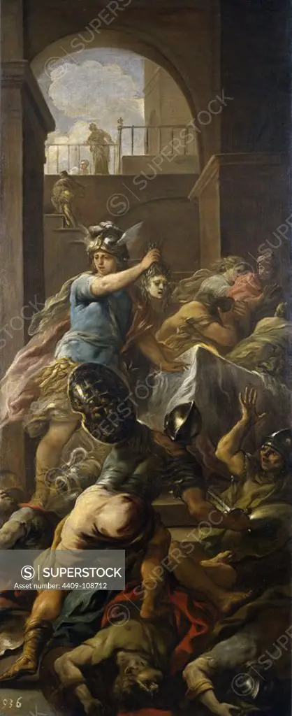 Luca Giordano / 'Perseo vencedor de Medusa', ca. 1698, Italian School, Oil on canvas, 223 cm x 91 cm, P00194. Museum: MUSEO DEL PRADO, MADRID, SPAIN. Perseus. MEDUSA (PERSONAJE MITOLOGICO).