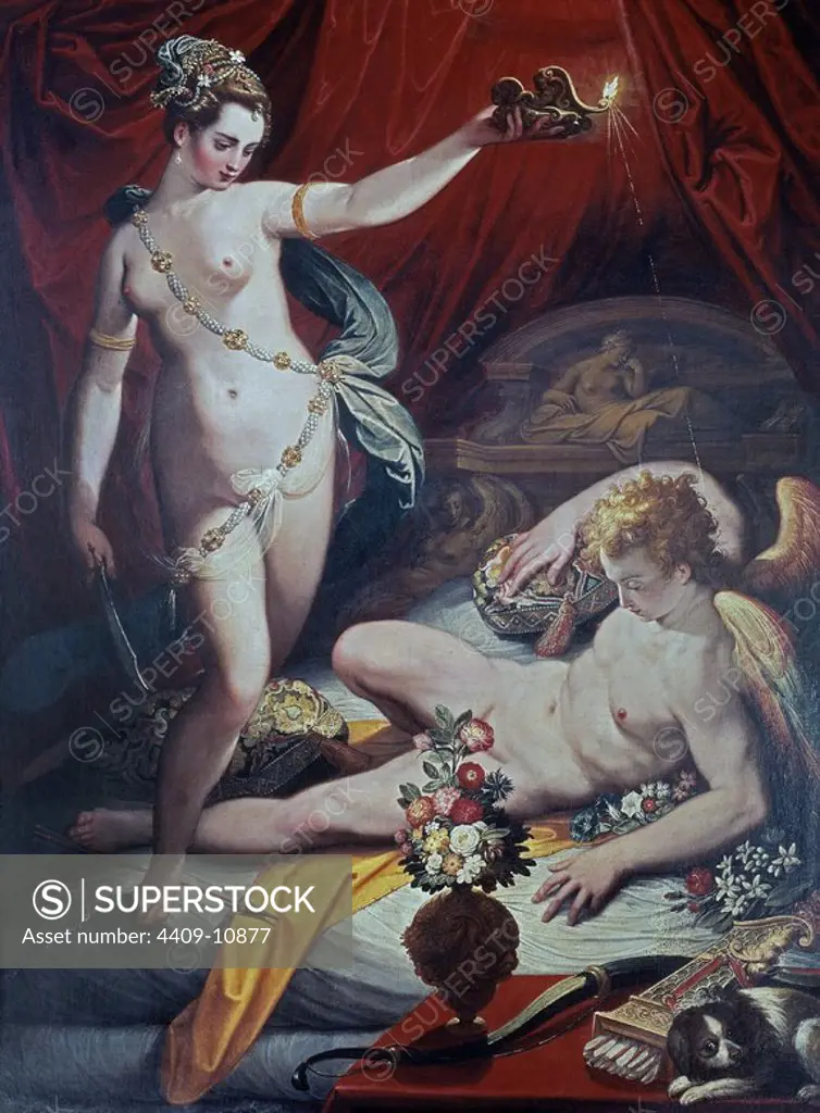'Amor and Psyche', 1589, Oil on canvas, 173 x 130 cm. Author: JACOPO ZUCCHI. Location: GALERIA BORGHESE. Rome. ITALIA. PSYCHE (MYTHOLOGY). AMOR MITOLOGIA. PSIQUIS.