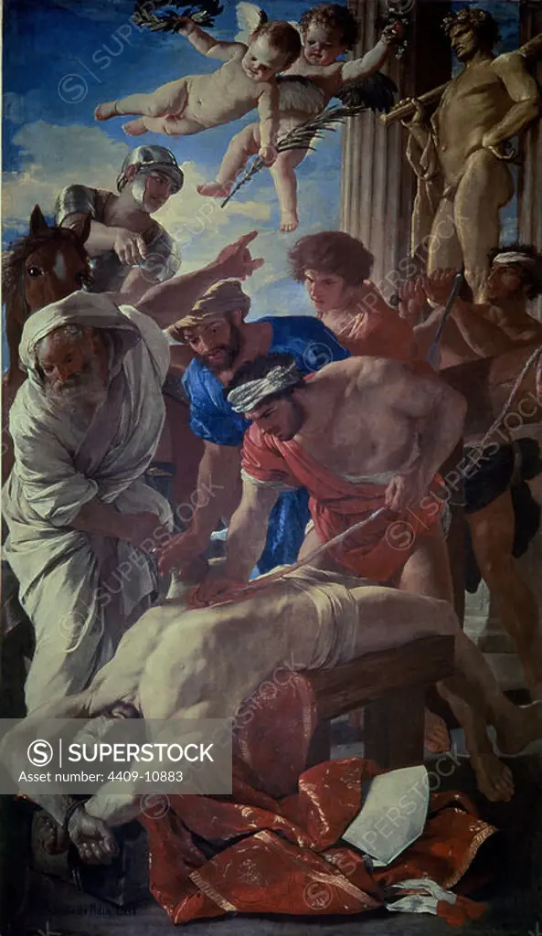 'The Martyrdom of Saint Erasmus', 1629, Oil on canvas, 320 x 186 cm. Author: NICOLAS POUSSIN. Location: MUSEOS VATICANOS-PINACOTECA. VATICANO. HERCULES. ERASMUS. SAN ERASMO.
