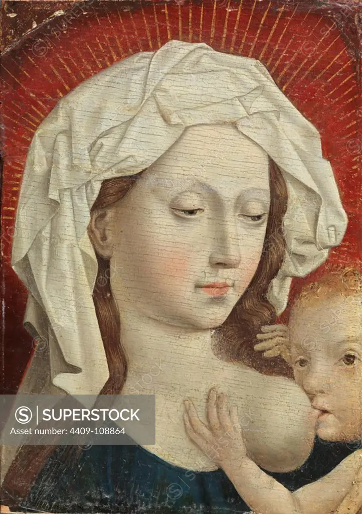Anonymous (Copy Campin, Robert) / 'The Nursing Madonna', 15th century, Flemish School, Oil on panel, 18 cm x 13 cm, P03144. Museum: MUSEO DEL PRADO, MADRID, SPAIN.