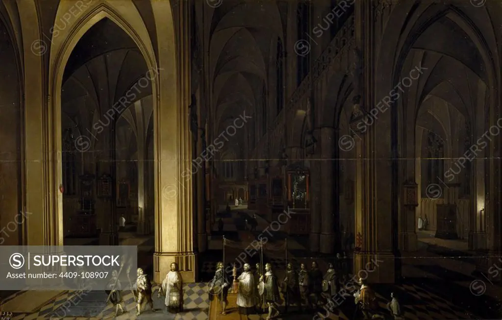 Frans II Francken; Pieter I Neefs / 'El viático en el interior de una iglesia', 1636, Flemish School, Oil on panel, 51 cm x 80 cm, P01600. Museum: MUSEO DEL PRADO, MADRID, SPAIN. Author: FRANS FRANCKEN THE YOUNGER. PIETER NEEFFS I.