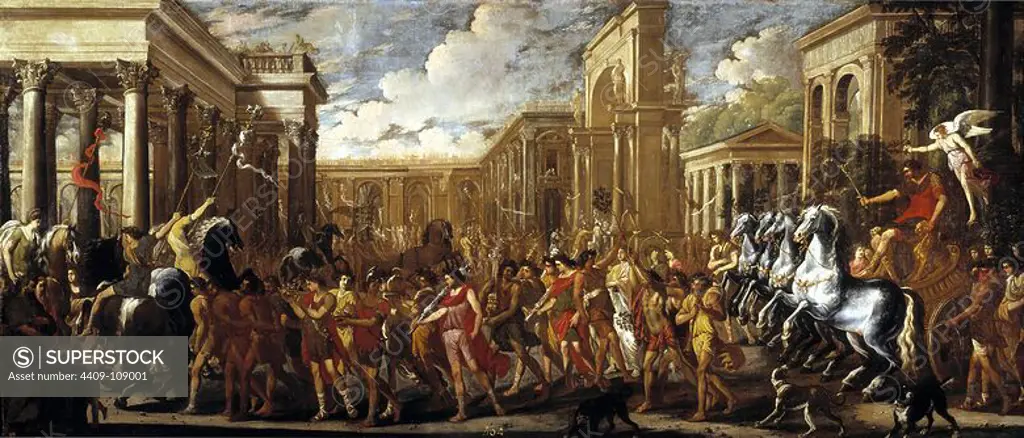 Viviano Codazzi; Domenico Gargiulo / 'Triumphal entry of Vespasian into Rome', ca. 1637, Italian School, Oil on canvas, 155 cm x 363 cm, P00237. Museum: MUSEO DEL PRADO, MADRID, SPAIN. VESPASIAN.