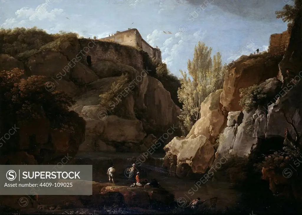 Claude Joseph Vernet / 'Landscape with Broken Rocks', 1745-1750, French School, Oil on canvas, 98 cm x 136 cm, P06166. Museum: MUSEO DEL PRADO, MADRID, SPAIN.