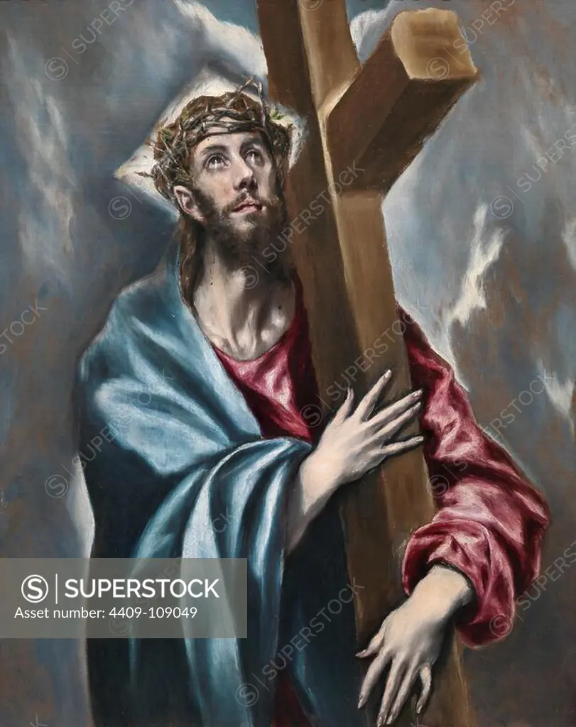 El Greco / 'Christ Clasping the Cross', ca. 1602, Spanish School, Oil on canvas, 108,2 cm x 87 cm, P00822. Museum: MUSEO DEL PRADO, MADRID, SPAIN.