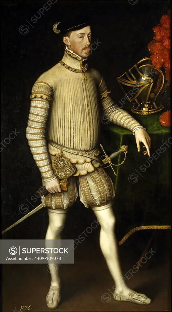 Antonio Moro / 'Maximilian II, Holy Roman Emperor', 1550, Flemish School, Oil on canvas, 184 cm x 100 cm, P02111. Museum: MUSEO DEL PRADO, MADRID, SPAIN. MAXIMILIANO DE HABSBURGO II.