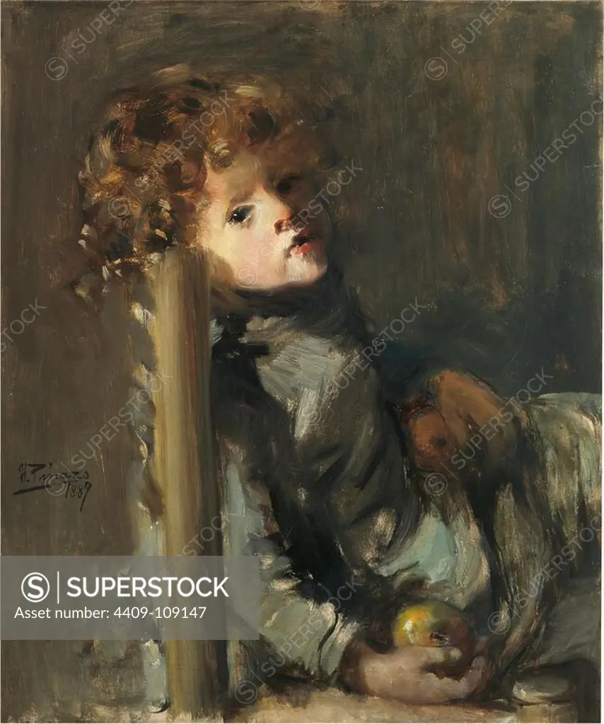 Ignacio Pinazo Camarlench / 'The Artist's Son, Ignacio, Seated', 1887, Spanish School, Oil on canvas, 65 cm x 53 cm, P04571. Museum: MUSEO DEL PRADO, MADRID, SPAIN.
