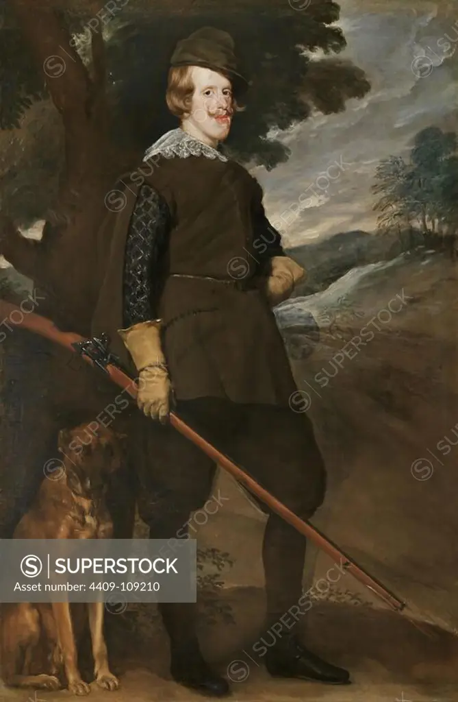 Diego Rodríguez de Silva y Velázquez / 'Felipe IV in Hunting Garb', ca. 1633, Spanish School, Oil on canvas, 189 cm x 124 cm, P01184. Museum: MUSEO DEL PRADO, MADRID, SPAIN. PHILIP IV OF SPAIN.