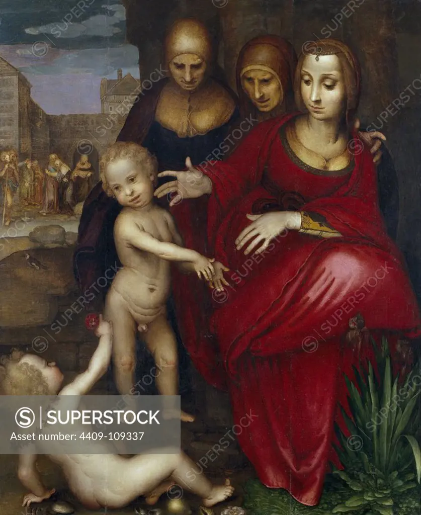 Fernando Yáñez de la Almedina / 'Saint Anne, the Virgin, Saint Elisabeth, Saint John and the Child Jesus', 1525-1532, Spanish School, Oil on panel, 140 cm x 119 cm, P02805. Museum: MUSEO DEL PRADO, MADRID, SPAIN.