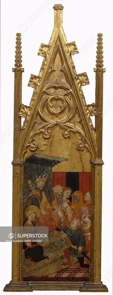 Anonymous / 'Petición de mano de Santa Úrsula', 1425-1450, Spanish School, Tempera on panel, 99,5 cm x 43,5 cm, P07630. Museum: MUSEO DEL PRADO, MADRID, SPAIN.