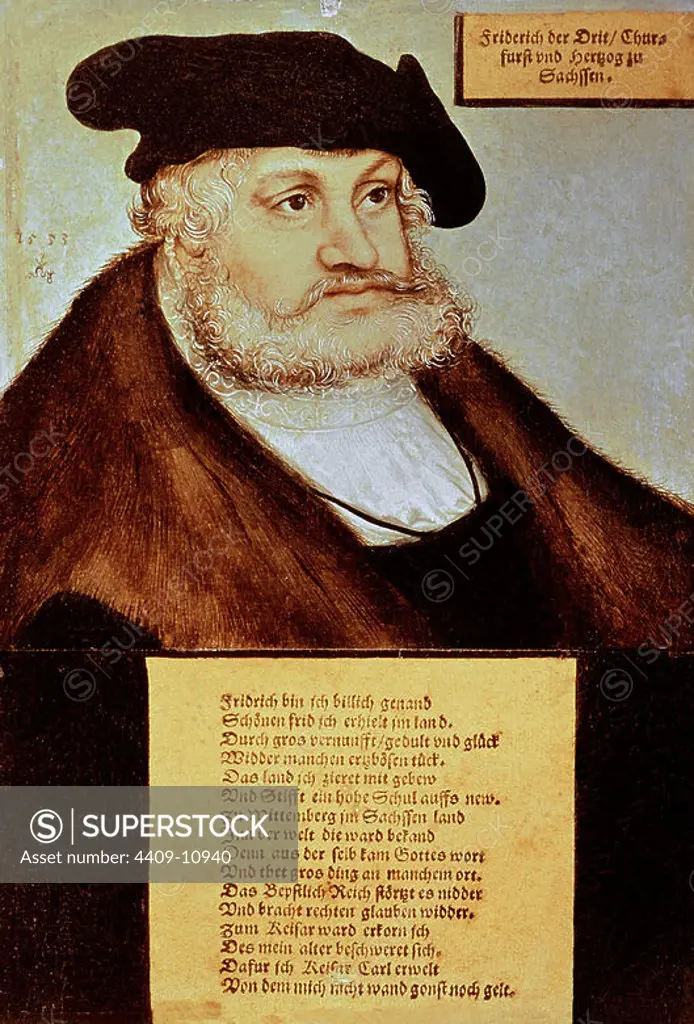 RETRATO DE FEDERICO III (1465-1525) ELECTOR DE SAJONIA - SIGLO XVI. Author: Lucas Cranach the Elder. Location: GALERIA DE LOS UFFIZI. Florenz. ITALIA. FRIEDRICH III. VON SACHSEN. FEDERICO EL SABIO.