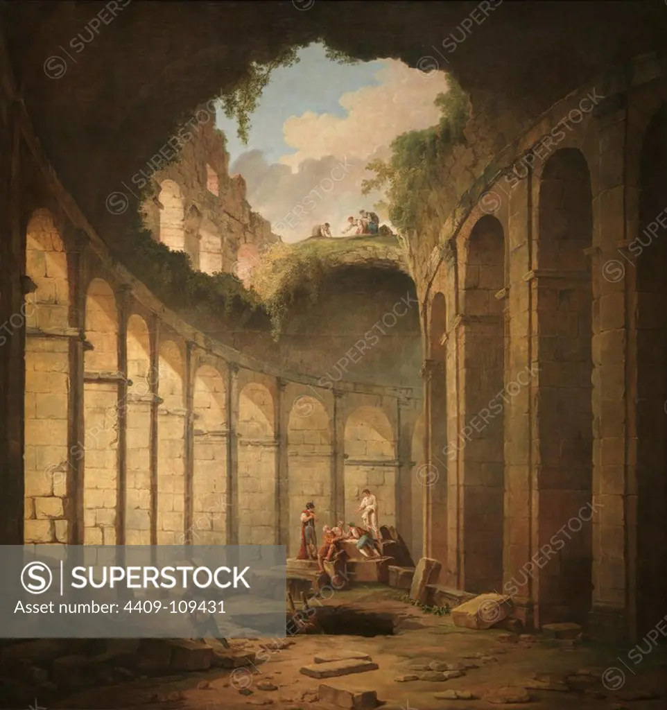 Hubert Robert / 'The Colosseum, Rome', 1780-1790, French School, Oil on canvas, 240 cm x 225 cm, P02883. Museum: MUSEO DEL PRADO, MADRID, SPAIN.