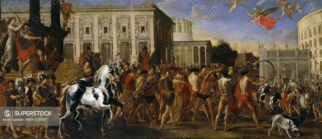 Viviano Codazzi; Domenico Gargiulo / 'Entrada triunfal de Constantino en Roma', ca. 1637, Italian School, Oil on canvas, 155 cm x 355 cm, P00238. Museum: MUSEO DEL PRADO, MADRID, SPAIN.