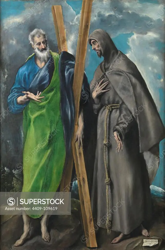 El Greco / 'Saint Andrew and Saint Francis', ca. 1595, Spanish School, Oil on canvas, 167 cm x 113 cm, P02819. Museum: MUSEO DEL PRADO, MADRID, SPAIN.