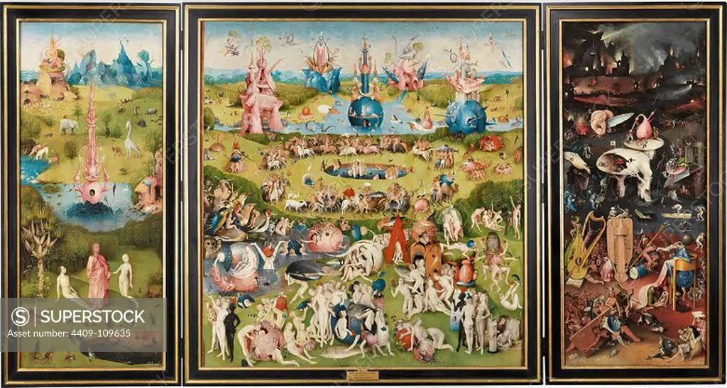 El Bosco / 'The Garden of Earthly Delights', 1500-1505, Flemish School, Oil on panel, 220 cm x 389 cm, P02823. Museum: MUSEO DEL PRADO, MADRID, SPAIN.