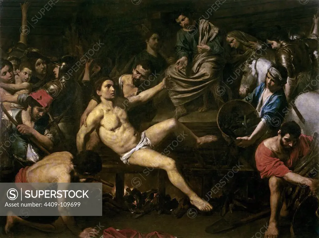 Valentin de Boulogne / 'The Martyrdom of Saint Laurence', First quarter 17th century, French School, Oil on canvas, 195 cm x 261 cm, P02346. Museum: MUSEO DEL PRADO, MADRID, SPAIN.