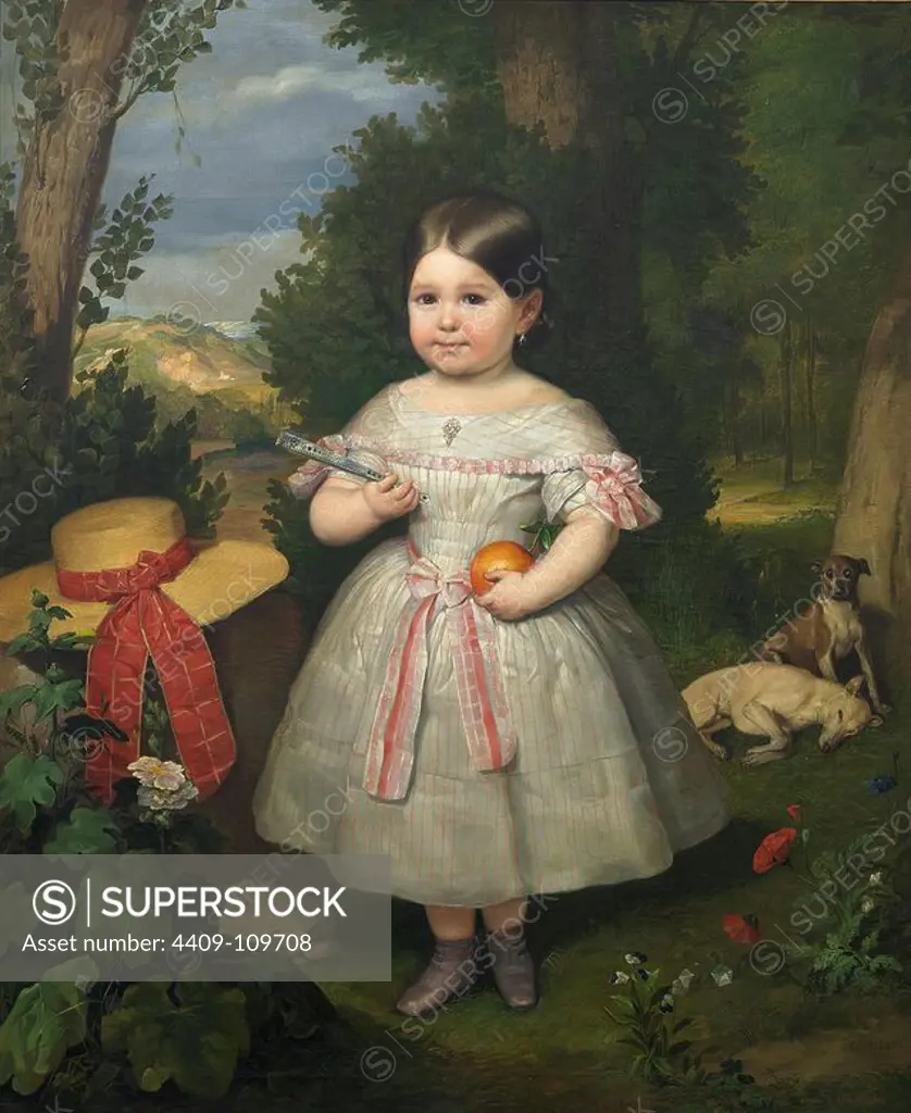 Carlos Luis de Ribera y Fieve / 'Retrato de niña con fondo de paisaje', 1847, Spanish School, Canvas, 116 cm x 95 cm, P04597. Museum: MUSEO DEL PRADO, MADRID, SPAIN.