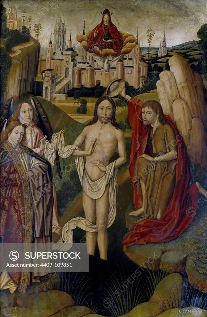 Maestro de Miraflores / 'The Baptism of Christ', 1490-1500, Spanish School, Oil on panel, 113 cm x 76 cm, P00708. Museum: MUSEO DEL PRADO, MADRID, SPAIN.