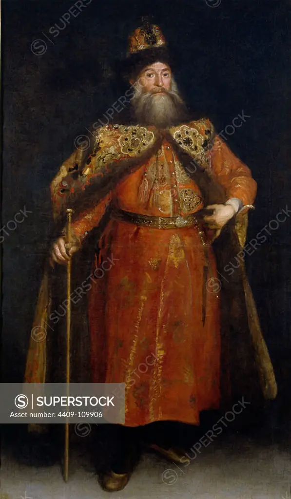 Juan Carreño de Miranda / 'The Russian Ambassador, Peter Ivanovitch Potemkin', ca. 1681, Spanish School, Oil on canvas, 207,2 cm x 122,8 cm, P00645. Museum: MUSEO DEL PRADO, MADRID, SPAIN.