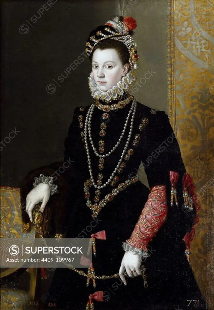 Juan Pantoja de la Cruz / 'Queen Isabel de Valois, third wife of Felipe II', ca. 1605, Spanish School, Oil on canvas, 120,1 cm x 84 cm, P01030. Museum: MUSEO DEL PRADO, MADRID, SPAIN.