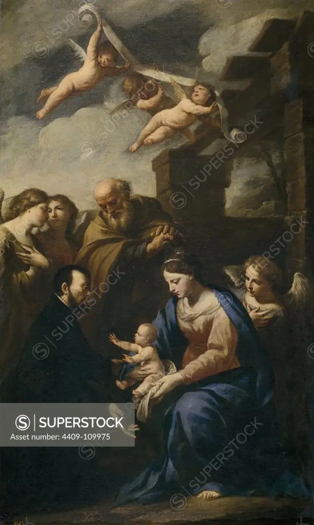 Andrea Vaccaro / 'The Holy Family appears to Saint Cajetan', 17th century, Italian School, Canvas, 123 cm x 76 cm, P00463. Museum: MUSEO DEL PRADO, MADRID, SPAIN.