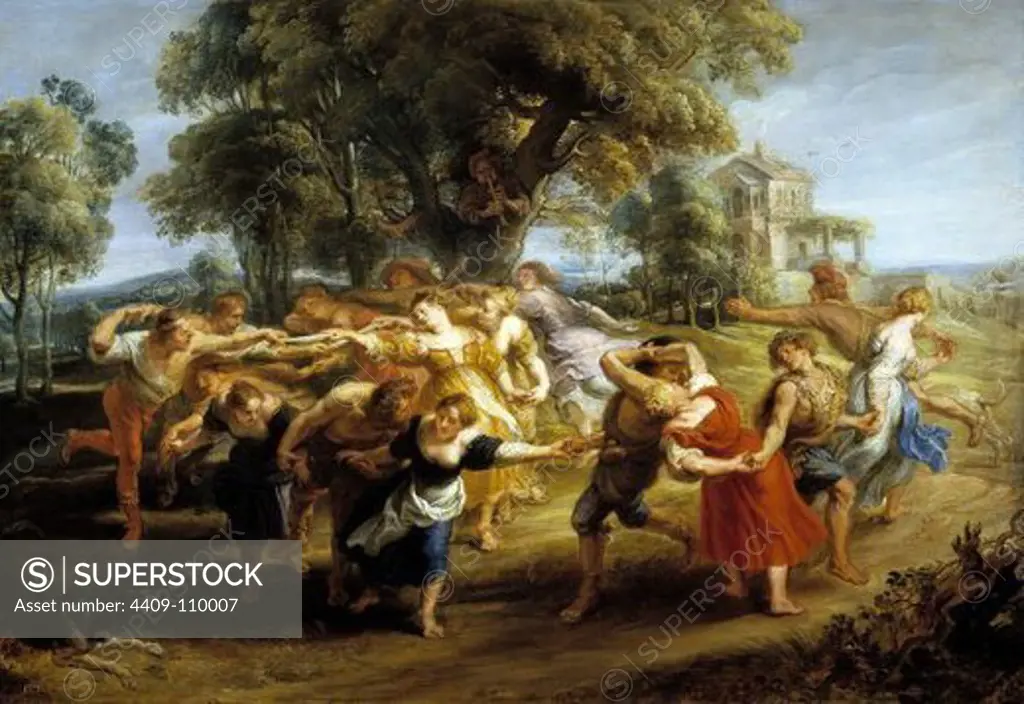 Pedro Pablo Rubens / 'Peasant Dance', 1630-1635, Flemish School, Oil on panel, 73 cm x 106 cm, P01691. Artwork also known as: Danza de personajes mitológicos y aldeanos.
